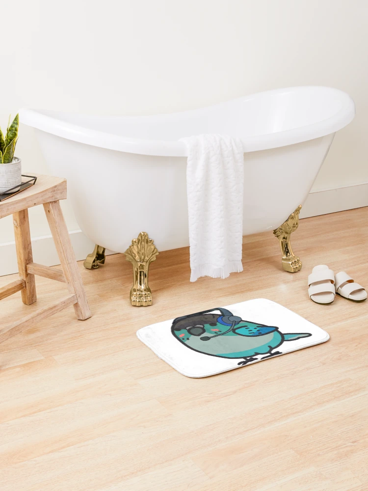 Thumbnail 2 of 6, Bath Mat, black blue bird with headphone designed and sold by spiewolf.