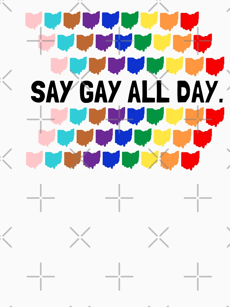 Imagen 7 de 7, Camiseta clásica con la obra Di gay todo el día | ohio | Proyecto de Ley 616 | HB616 | LGBTQ+ | Detener el odio | Parada H8 | aliado | Versión de contorno blanco de texto negro, diseñada y vendida por CtrlZDigitalD.