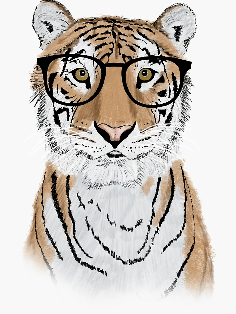 Aperçu 3 sur 3. Sticker avec l'œuvre Tigre intelligent créée et vendue par fernandaschalle.