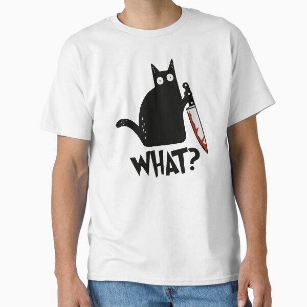 Artikelvorschau, Katze Was? Mörderische schwarze Katze mit Messer Geschenk Premium T-Shirt entworfen und verkauft von ZeLittleFamily.