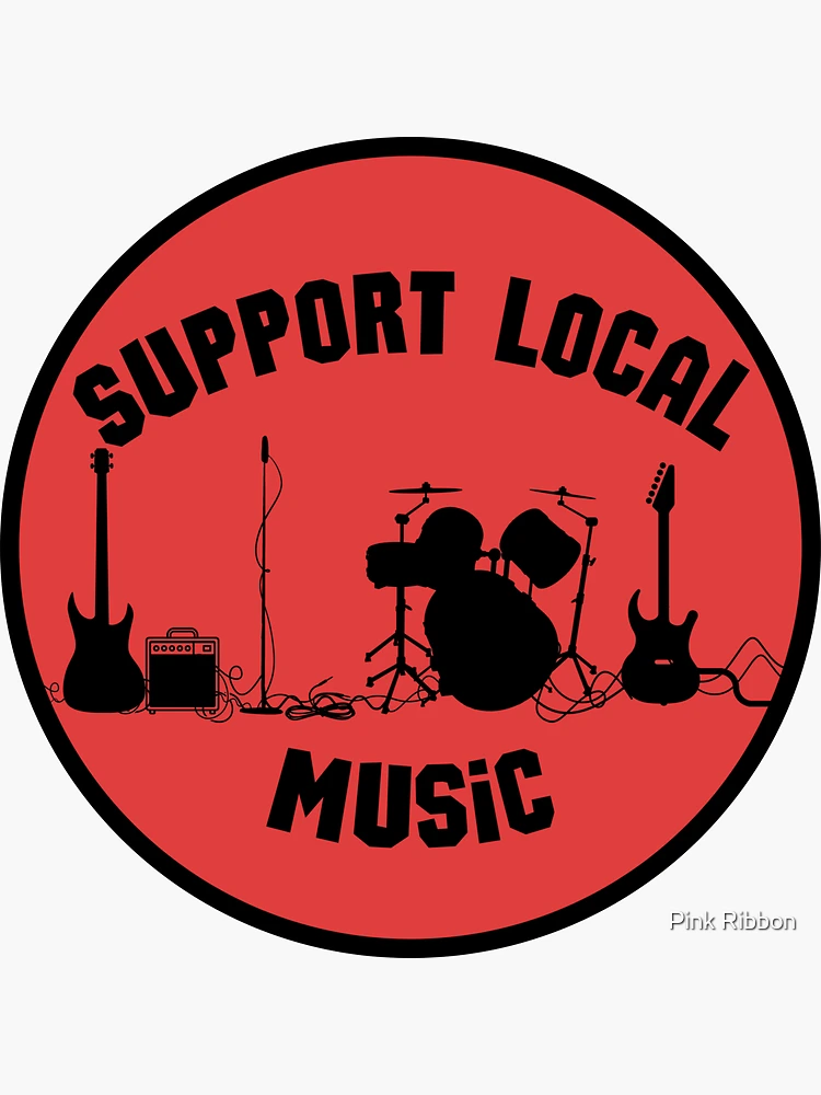 Thumbnail 3 von 3, Sticker, Unterstützen Sie lokale Musik – Rot und Schwarz designt und verkauft von Pink Ribbon.