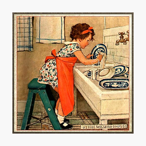 Aperçu de l'œuvre Fille lavant la vaisselle par Jessie Willcox Smith créée et vendue par LDTreasures.
