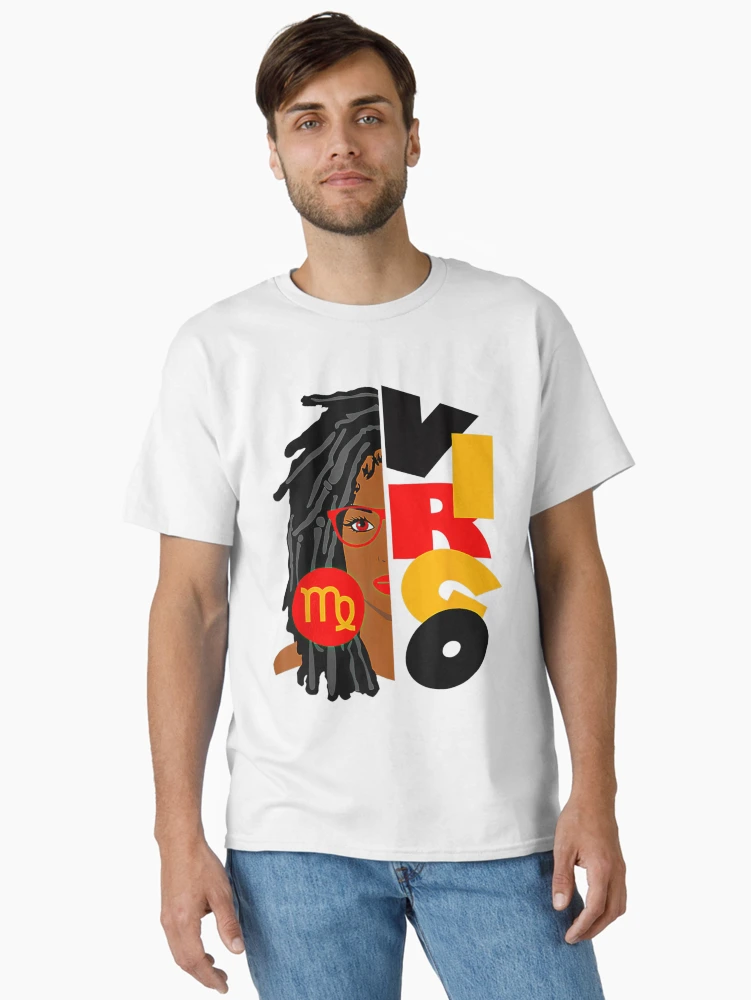 Aperçu 2 sur 7. T-shirt classique avec l'œuvre Femme Vierge Fille Afro Locs Fille Signes Du Zodiaque Anniversaire créée et vendue par enragedchild257.