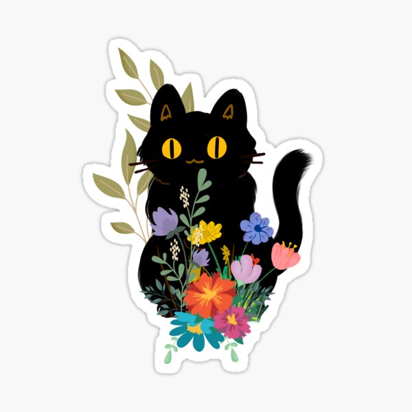Artikelvorschau, Schwarze Katze mit Blumen entworfen und verkauft von Pattern King.