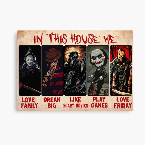 Item preview, En esta casa, amamos a la familia Póster de Halloween - Películas de terror Póster de Halloween - Póster de Halloween aterrador designed and sold by HappyGrandmaUB.