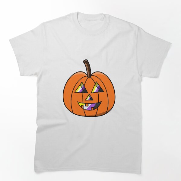 Aperçu de l'œuvre Fierté non binaire Halloween Jack o Lantern créée et vendue par CJ Vanderbeek.