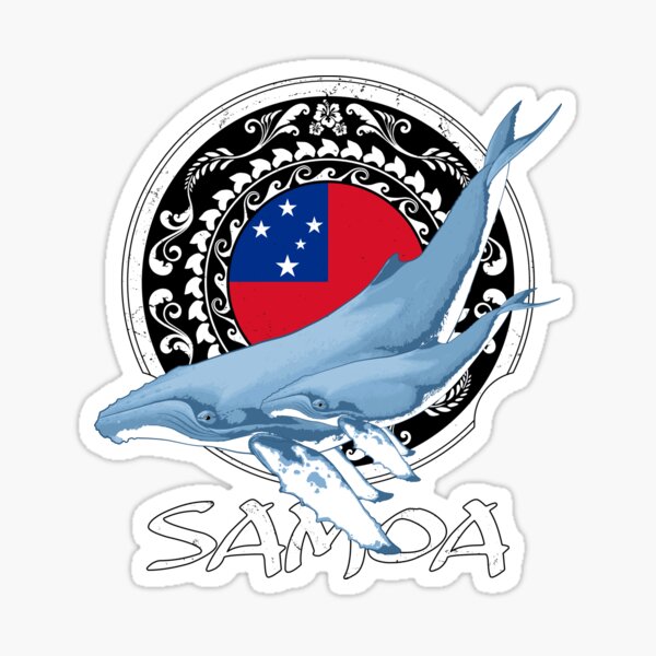 Aperçu de l'œuvre Drapeau des Samoa avec des baleines à bosse créée et vendue par NicGrayGraphic.