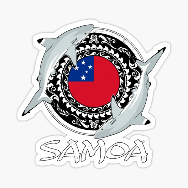 Aperçu de l'œuvre Drapeau des Samoa avec des requins à pointes noires créée et vendue par NicGrayGraphic.