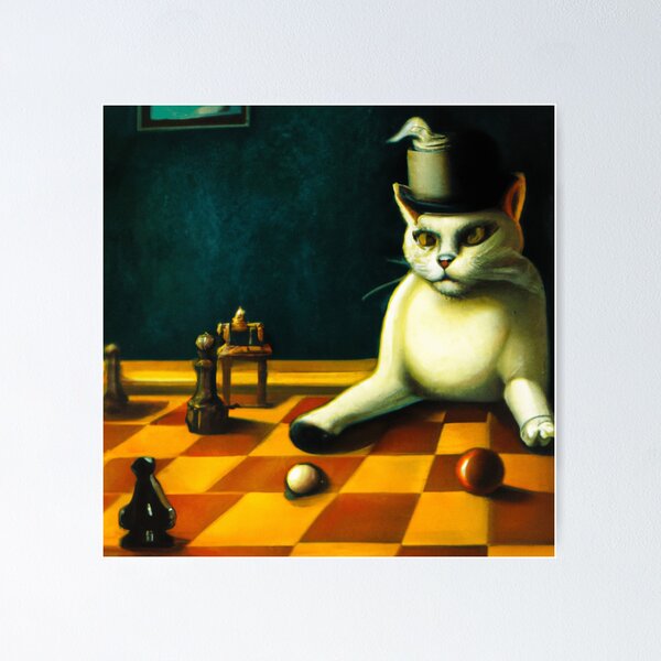 Artikelvorschau, Surreale Katze spielt Schach, verrückte surrealistische digitale Kunst, Katze, die Schachspiel spielt entworfen und verkauft von DigitalMandy.