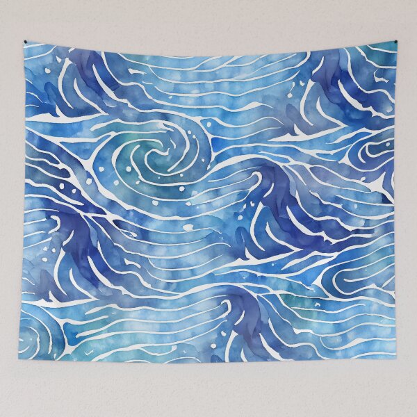 Item preview, Abstract Watercolor Waves Sea Ocean Blue and Aqua Colors Bathroom Design designed and sold by ClairesPatterns.