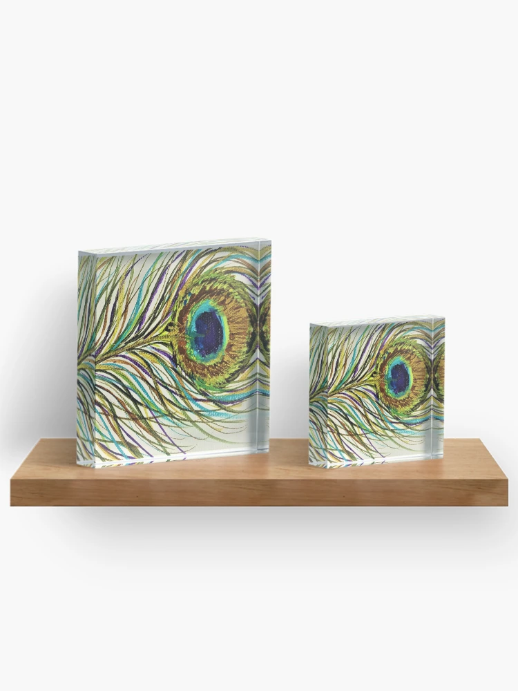 Thumbnail 3 of 5, Acrylic Block, Painted Peacock Plume Feather designed and sold by KVELKY.