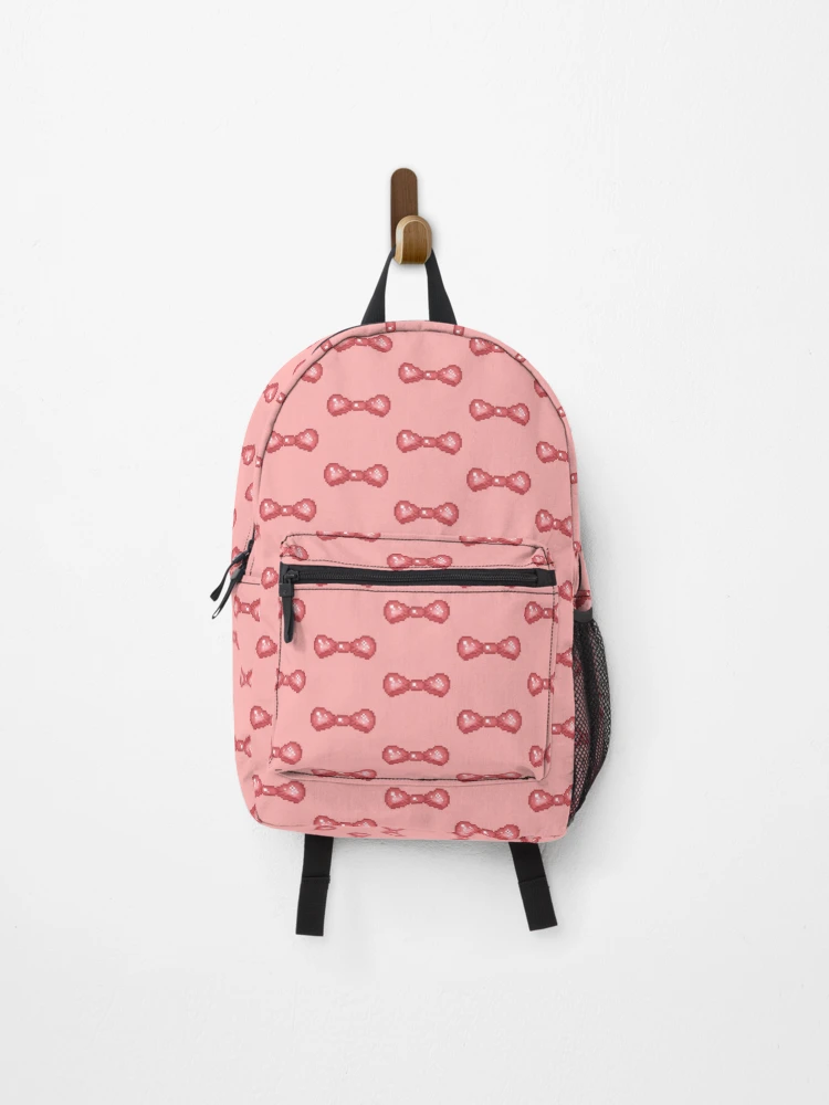 Thumbnail 1 of 3, Backpack, red pixel bow designed and sold by autumnalmanac.