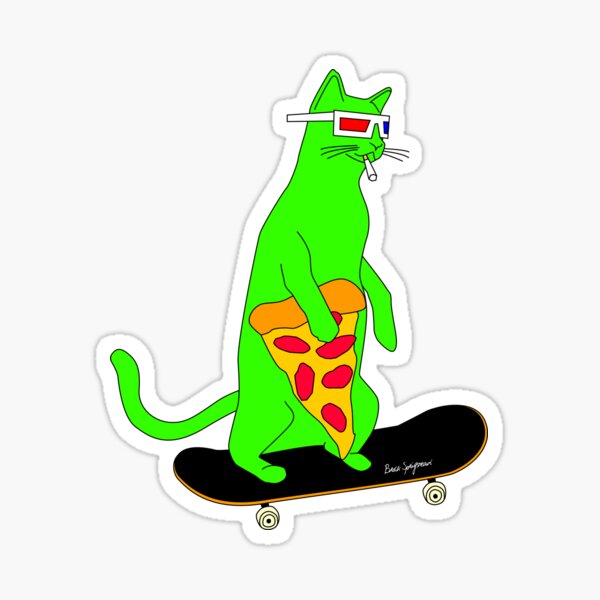 Aperçu de l'œuvre Psychédélique Skateboarding Pizza Cat créée et vendue par Brock Springstead.