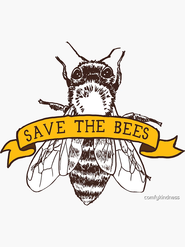 Aperçu 3 sur 3. Sticker avec l'œuvre Sauvez les abeilles! créée et vendue par comfykindness.