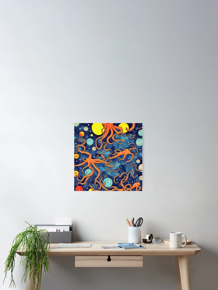 Thumbnail 2 of 3, Poster, Cosmic Octopus designed and sold by Planetporridge.