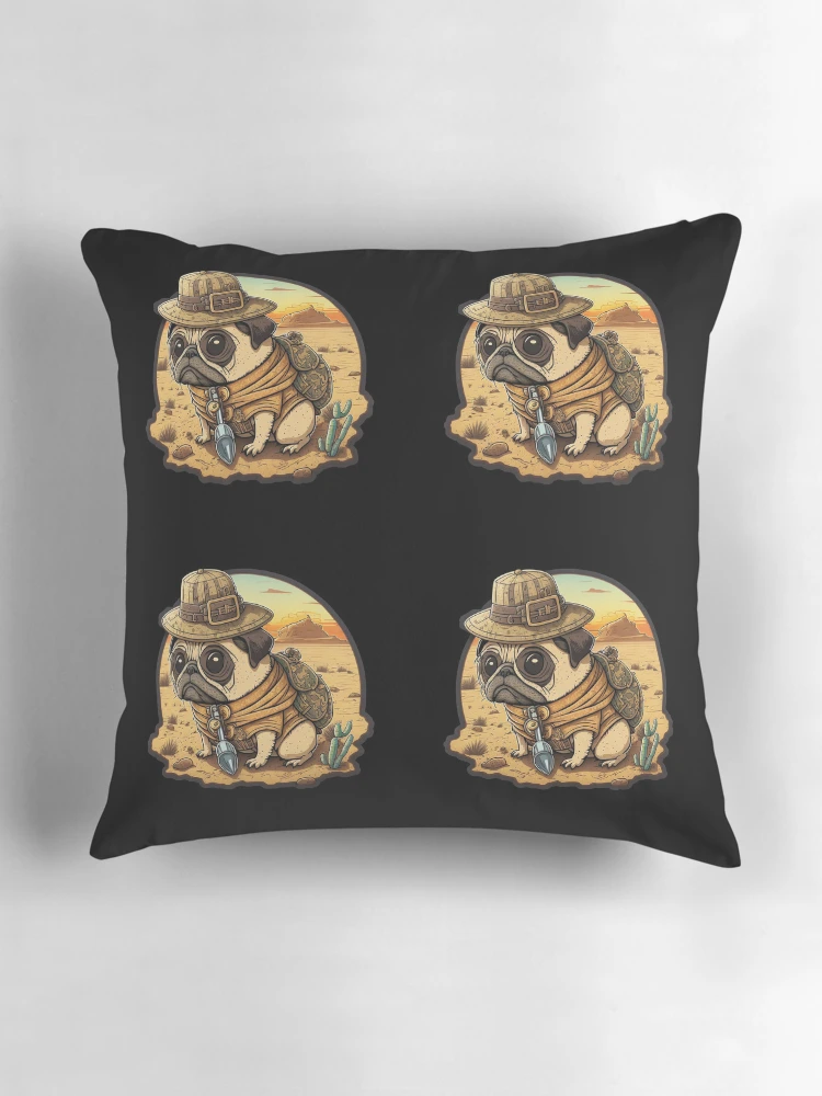 Thumbnail 3 of 4, Pillow, Pug Expedition designed and sold by Black-Glove.
