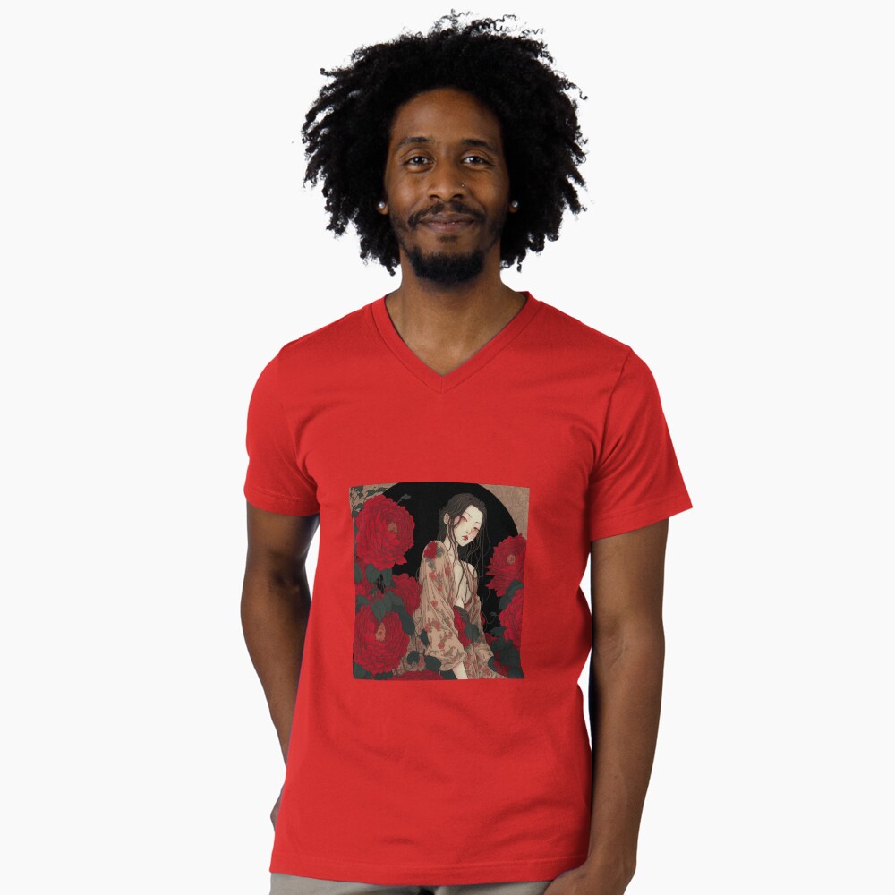 Vista previa del artículo con la obra «Camiseta de cuello en V», diseñado y vendido por KuroNekoBit3022.