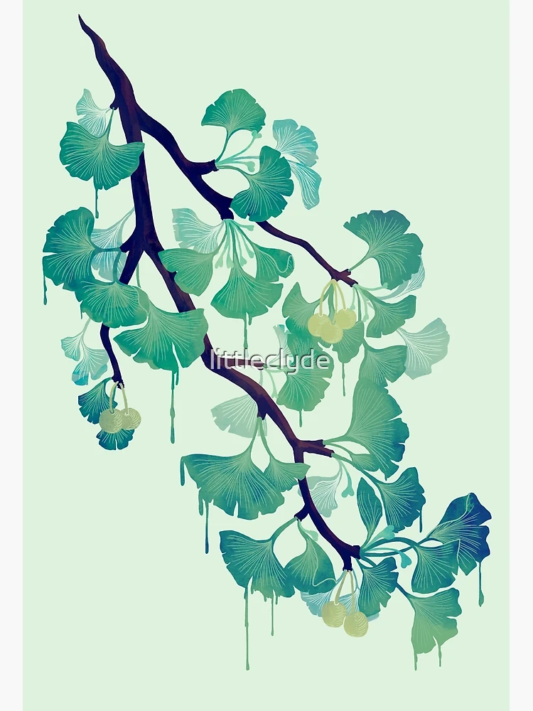 Aperçu 3 sur 3. Impression artistique avec l'œuvre Ô Ginkgo (en vert) créée et vendue par littleclyde.