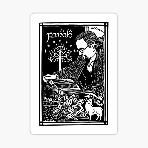 Artikelvorschau, J.R.R. Tolkien liest - Linolschnitt entworfen und verkauft von NedBustard.