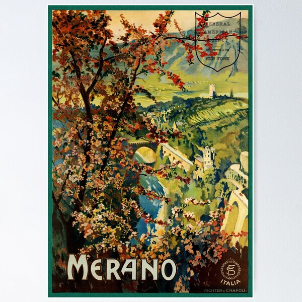 Aperçu de l'œuvre MERANO ITALIE 1920 Ancienne affiche de voyage ENIT par Mario Borgoni créée et vendue par retroposters.