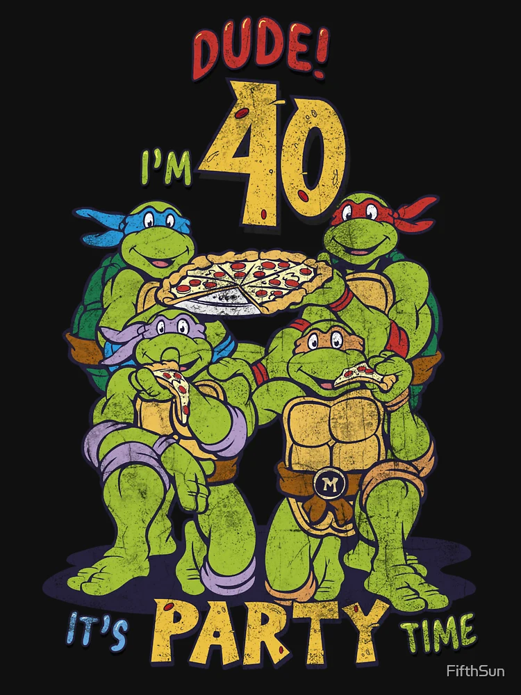 Aperçu 7 sur 7. T-shirt classique avec l'œuvre Teenage Mutant Ninja Turtles 40e anniversaire Pizza Party créée et vendue par FifthSun.