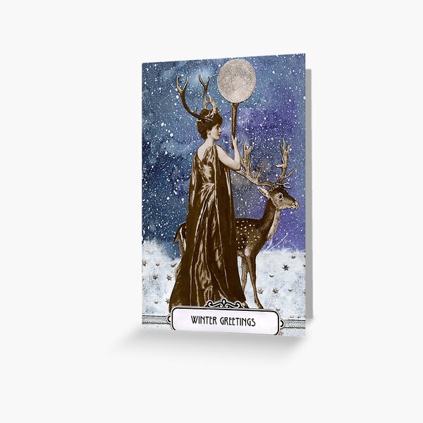 Item preview, la diosa del Solsticio, Divalia, equilibra la luna en su antorcha para iluminar el camino mientras lentamente acompaña a la Noche a lo largo de su viaje decreciente hacia el solsticio de verano, donde dormirá por más tiempo. Ella está acompañada por un j designed and sold by WinonaCookie.