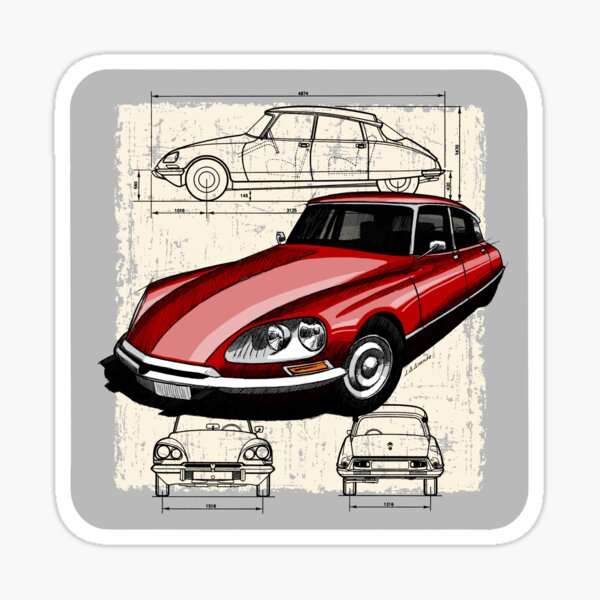 Aperçu de l'œuvre La voiture classique française emblématique avec une formation en dessin technique créée et vendue par designjaag.