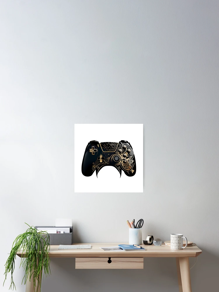 Thumbnail 2 of 3, Poster, Black Game Controller with Tribal Gold designed and sold by ShadowAndSlate.