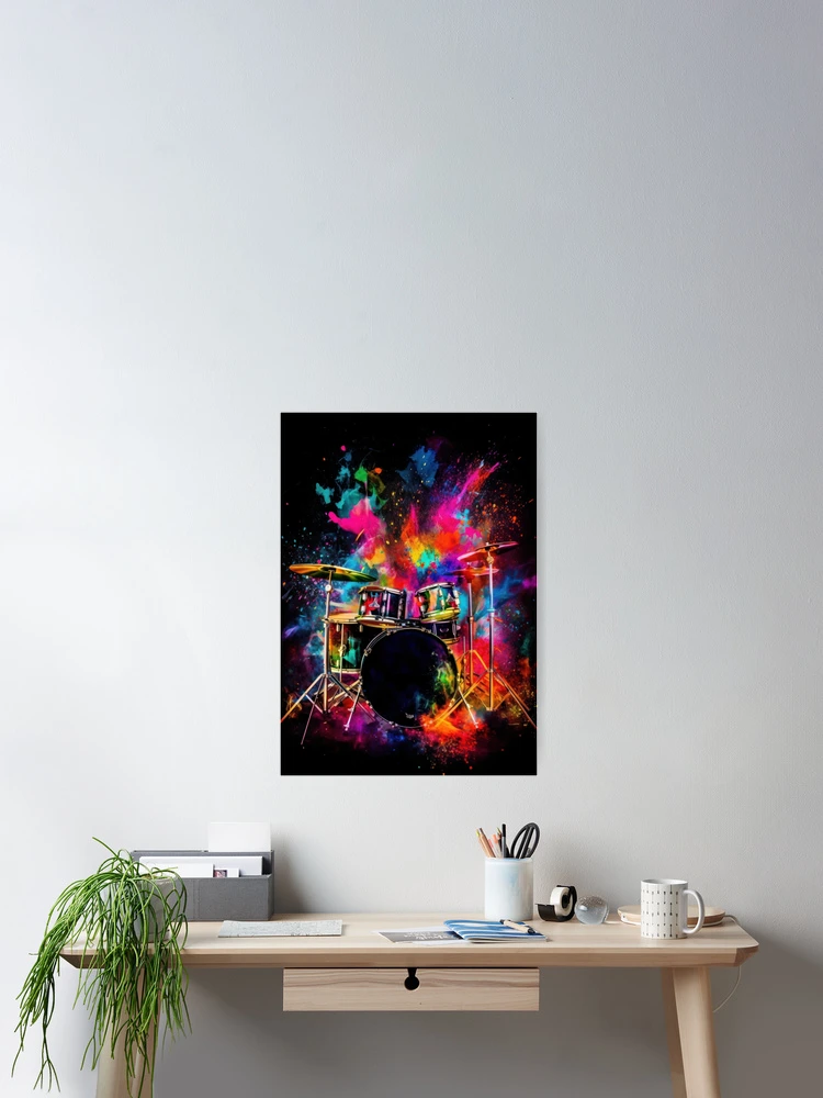 Thumbnail 2 of 3, Poster, Drumset with exploding colors designed and sold by art8085.