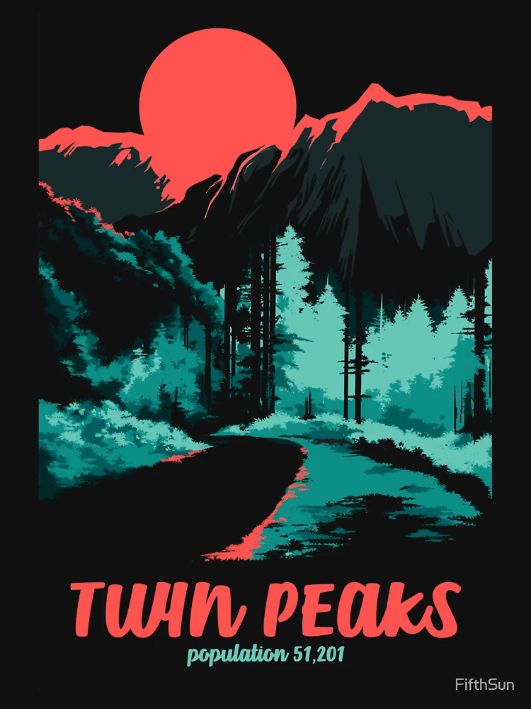 Aperçu 7 sur 7. T-shirt classique avec l'œuvre Affiche de bienvenue tonale des parcs nationaux classiques de Twin Peaks créée et vendue par FifthSun.