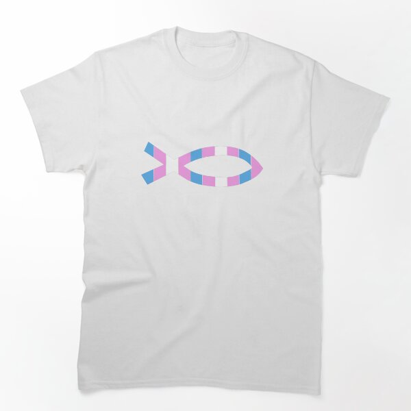 Aperçu de l'œuvre Trans Pride Christian Fish - Affirmer la conception de la fierté créée et vendue par BackgroundPixel.