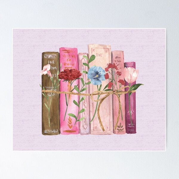 Item preview, Acuarela de flores y libros de color rosa y morado designed and sold by Nature Hues.