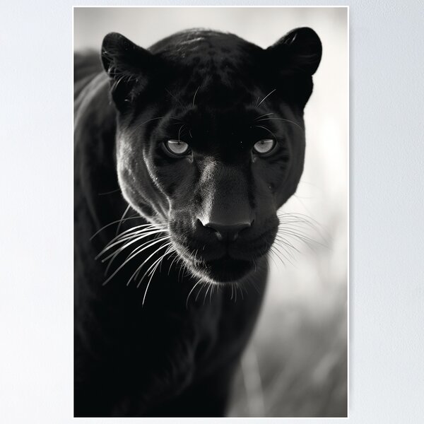 Item preview, Retrato de pantera negra Vida silvestre Felino en blanco y negro Fotografía en blanco y negro Primer plano designed and sold by Univers Noir et Blanc.
