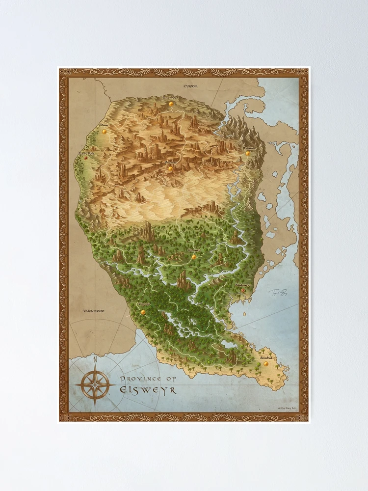 Thumbnail 1 of 3, Poster, Tamriel - Elsweyr Map designed and sold by CAROTdraws.