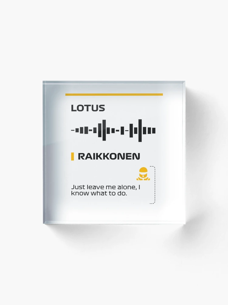 Imagen 1 de 5, Bloque acrílico con la obra Kimi Raikkonen: "Déjenme en paz, sé qué hacer". Mensaje de radio del equipo (Francesco), diseñada y vendida por ff1merch ..