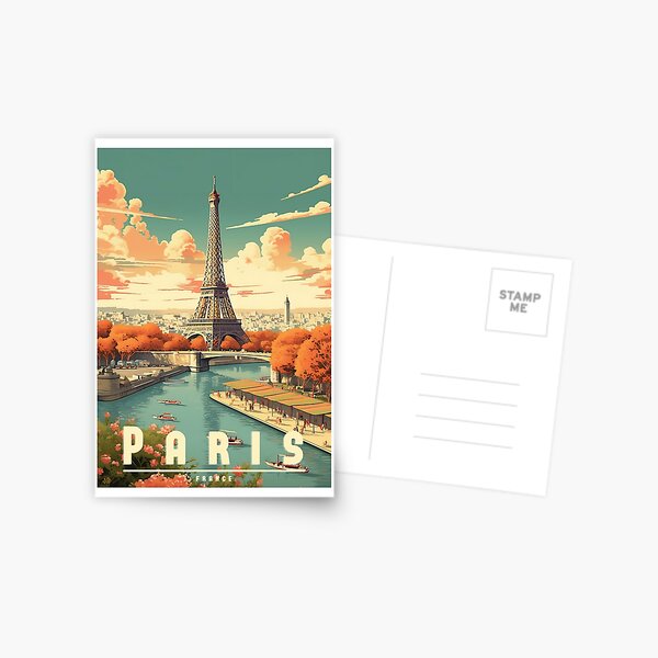 Aperçu de l'œuvre Affiche de voyage vintage Paris - Design romantique de la ville de l'amour créée et vendue par StrasserArt.