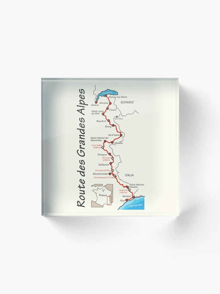 Thumbnail 1 of 5, Acrylic Block, Route des Grandes Alpes map designed and sold by studio838.