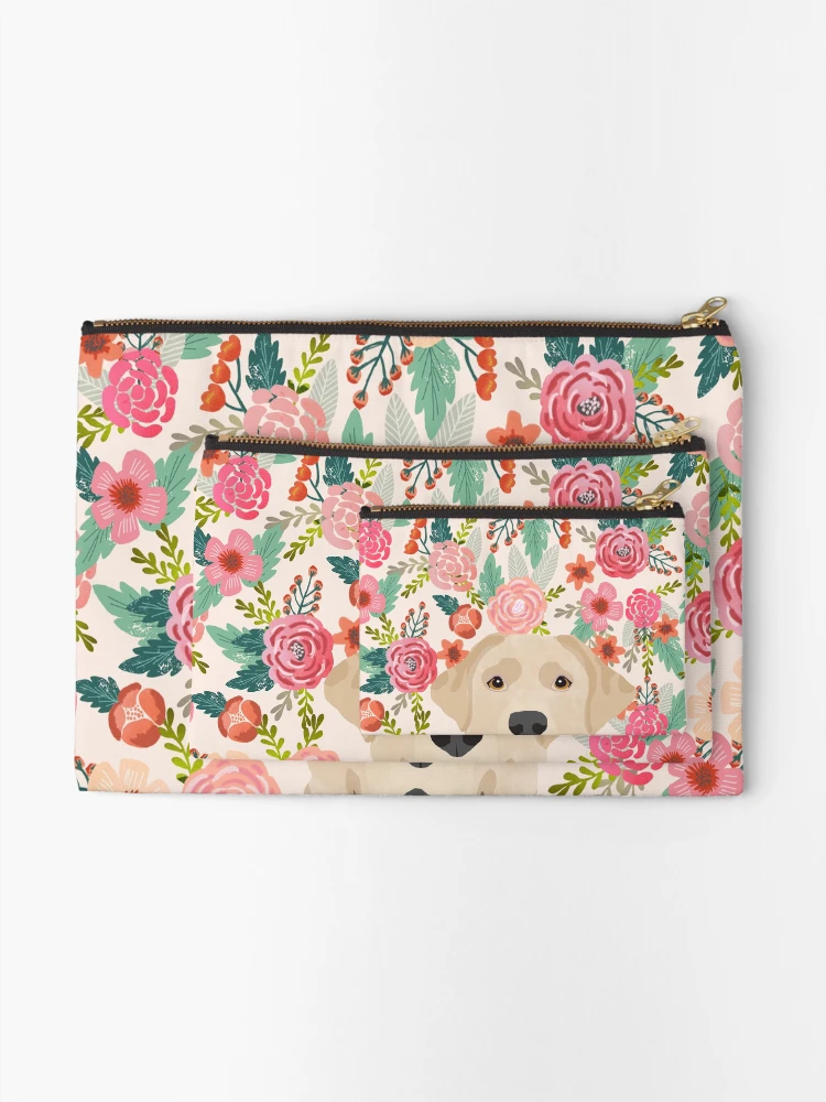 Thumbnail 2 von 4, Täschchen, Labrador Retriever gelbes Labor Blumenmuster niedliche Blumen Hunderasse reine Rasse Hundeliebhaber Geschenke designt und verkauft von PetFriendly.