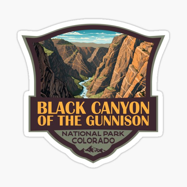 Aperçu de l'œuvre Badge rétro de voyage avec illustration du Black Canyon of the Gunnison créée et vendue par KrisSidDesigns.