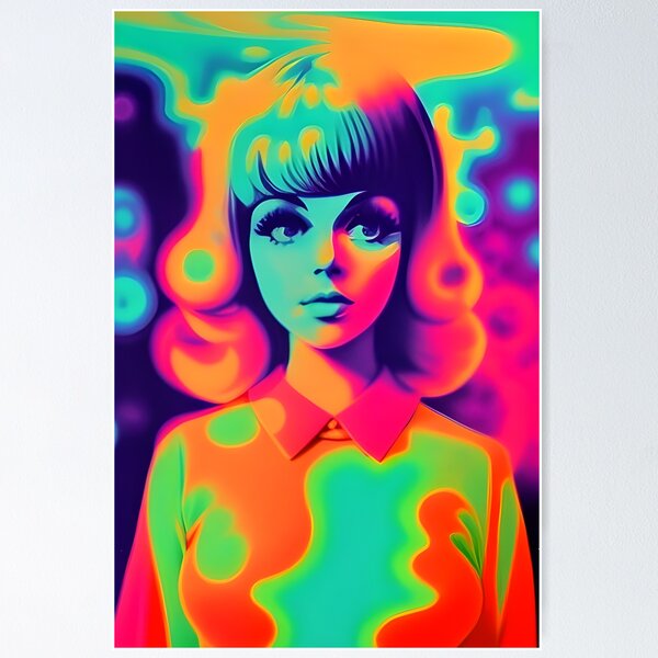 Item preview, 60s Hippie Chick Psychedelic AI Art designed and sold by RandomWeird.
