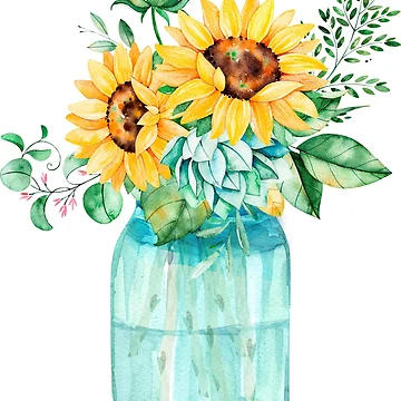 Aperçu de l'œuvre Tournesols, pot Mason, bouquet de tournesols, aquarelle, tournesols à l'aquarelle de SouthPrints