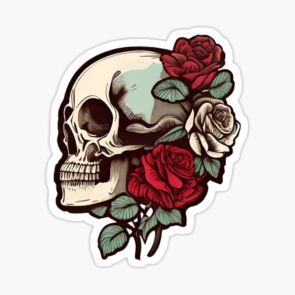 Aperçu de l'œuvre "Rose", crâne de style gothique cool avec des roses, esthétique sombre créée et vendue par Lemon-y-Shark.