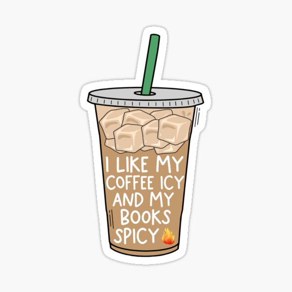 Aperçu de l'œuvre J'aime mon café glacé et mes livres épicés créée et vendue par Radical Buttons.