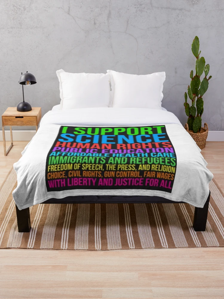Thumbnail 1 of 6, Throw Blanket, Support Science, Human Rights Public Education, Affordable Health Care Design designed and sold by npizzino.