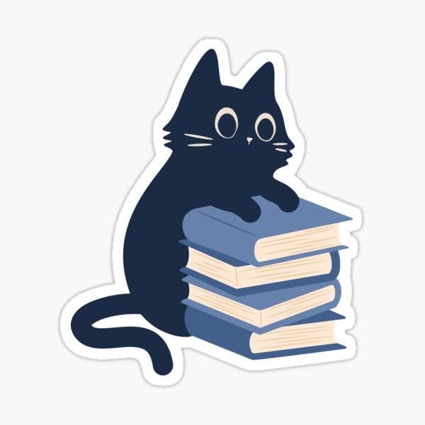 Item preview, gato con pila de libros designed and sold by indiebookster.