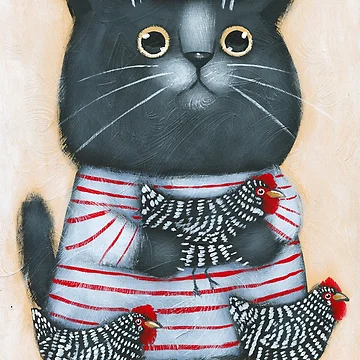 Artwork thumbnail, Cat and Chicken Friends by KilkennyCat Art