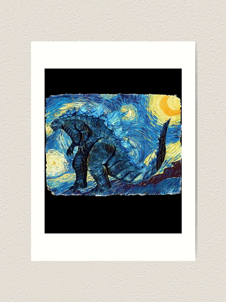 Thumbnail 1 of 3, Art Print, Godzilla Van Gogh Style designed and sold by ElenaDenesik.