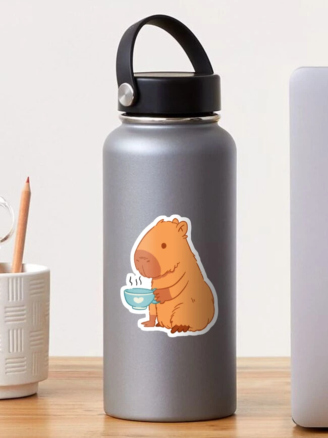 Thumbnail 1 of 3, Sticker, Capybara with a Tea Cup designed and sold by Rojasole.