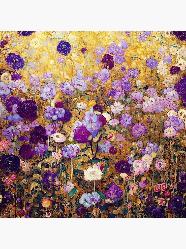 Imagen 3 de 3, Póster con la obra Gustav Klimt Jardín de flores moradas y doradas, diseñada y vendida por maniacfitness.