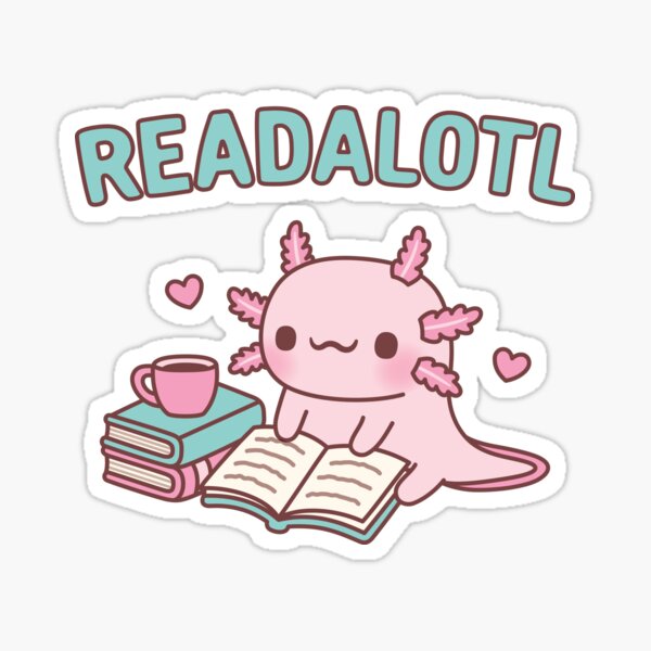 Aperçu de l'œuvre Axolotl mignon lisant un livre Readalotl Funny Pun créée et vendue par rustydoodle.